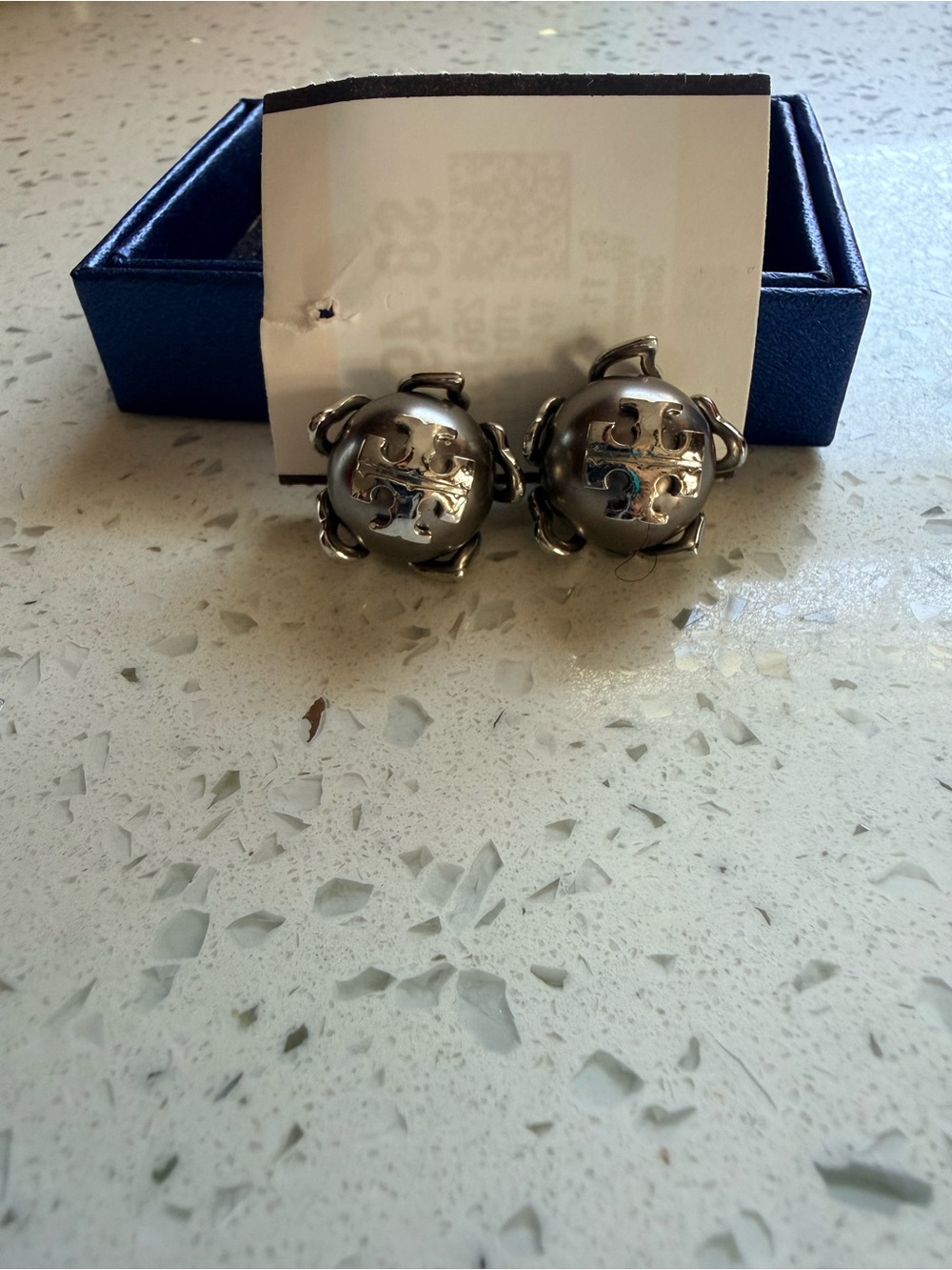Tory Burch Silver Logo Dome Clip-On Earrings